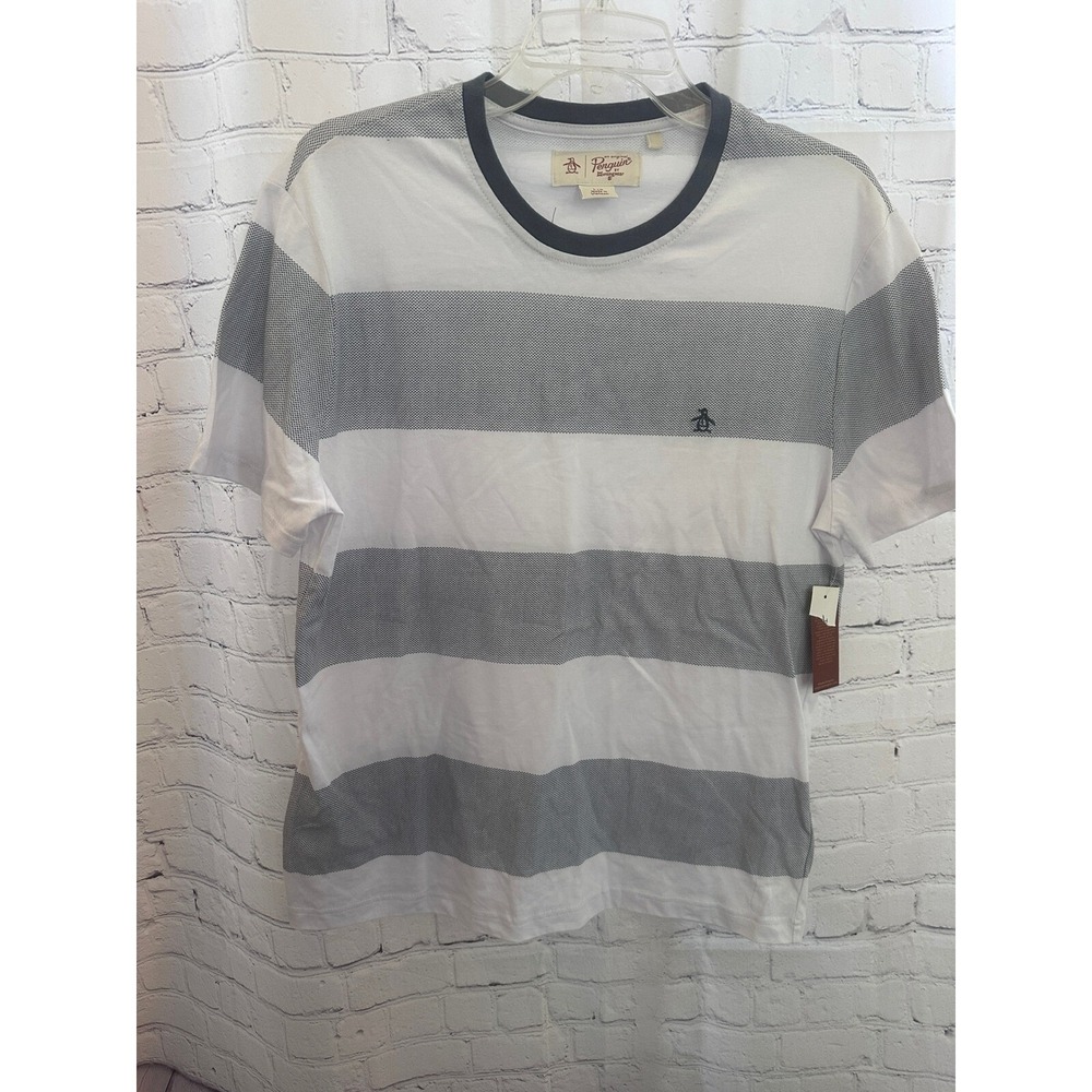 Penguin Striped T-Shirt Crew Neck Short Sleeve Casual Top, Large